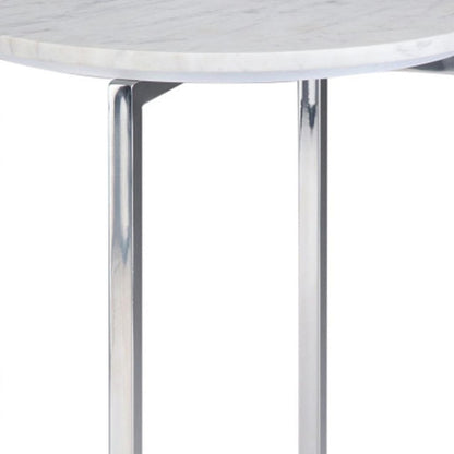 24" Glossy White and Silver Marble and Stainless Steel Round Cross Legs End Table And Trunk Storage HomeRoots