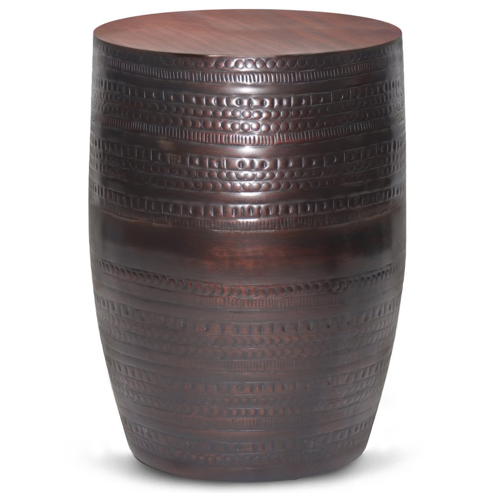 20" Bronze Iron Round Drum End Table HomeRoots