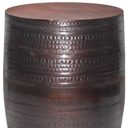 20" Bronze Iron Round Drum End Table HomeRoots