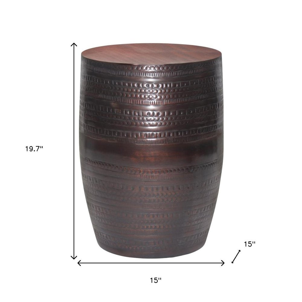 20" Bronze Iron Round Drum End Table HomeRoots