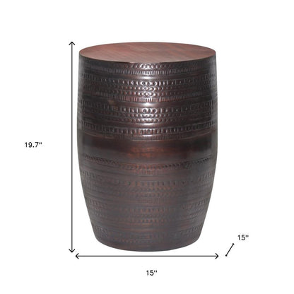 20" Bronze Iron Round Drum End Table HomeRoots