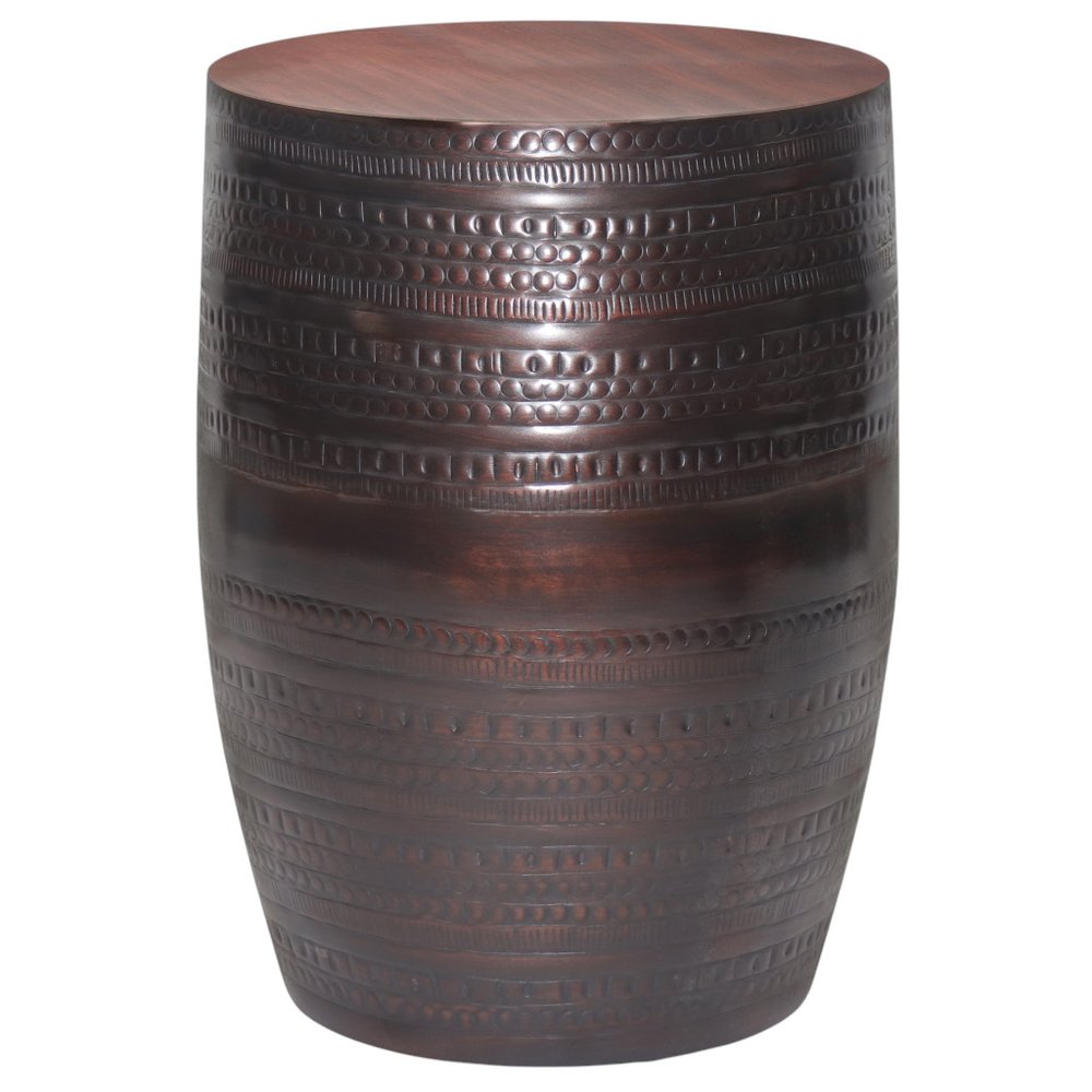 20" Bronze Iron Round Drum End Table HomeRoots