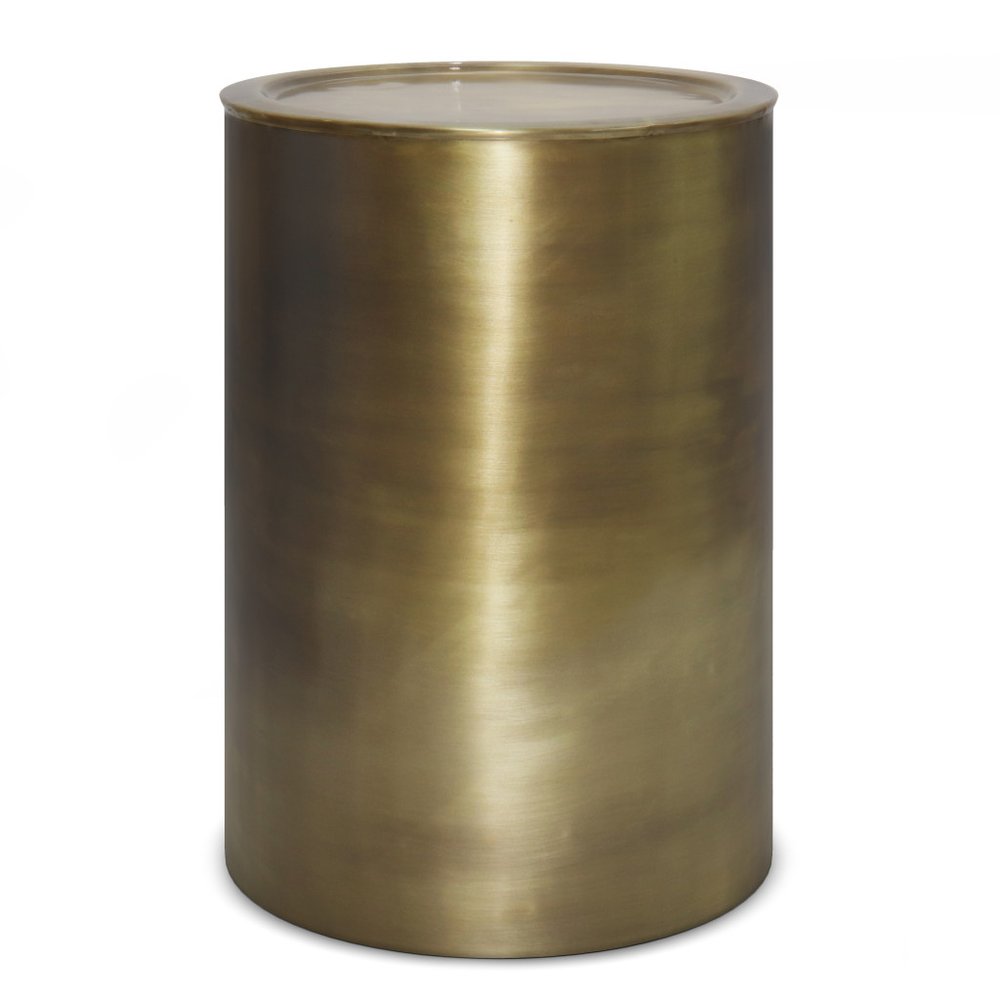 21" Antiqued Gold Iron Round Drum End Table HomeRoots