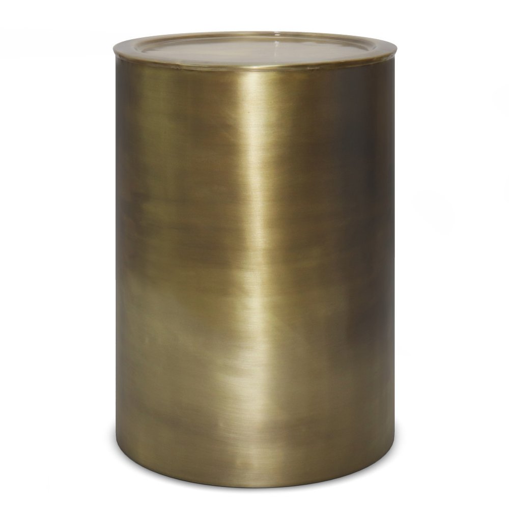 21" Antiqued Gold Iron Round Drum End Table HomeRoots