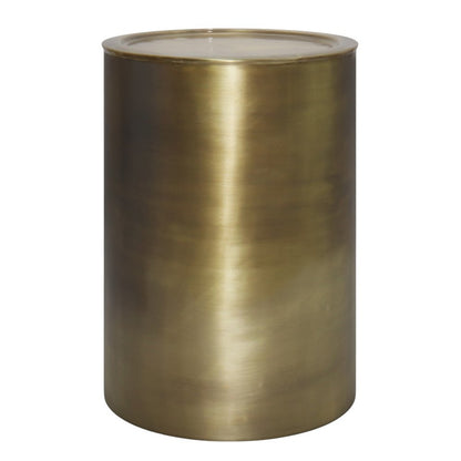 21" Antiqued Gold Iron Round Drum End Table HomeRoots