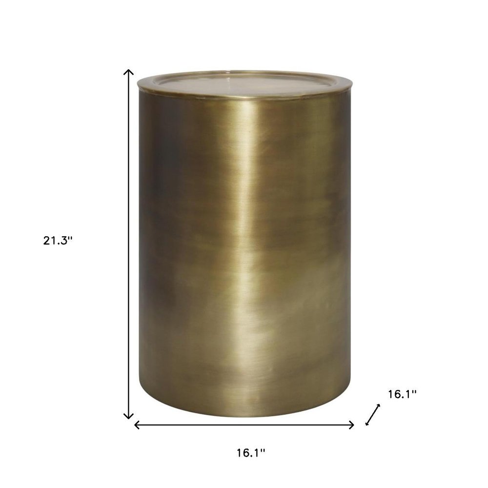 21" Antiqued Gold Iron Round Drum End Table HomeRoots
