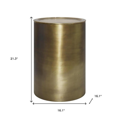 21" Antiqued Gold Iron Round Drum End Table HomeRoots