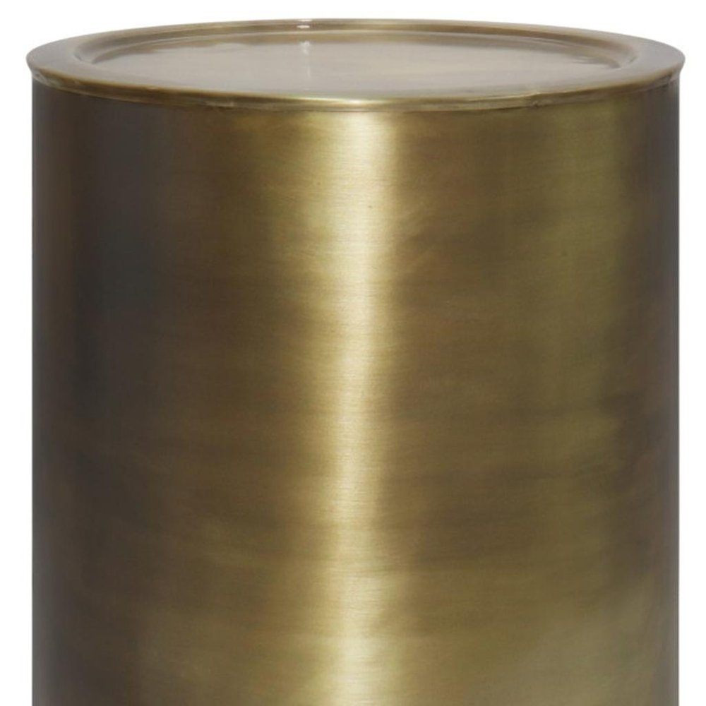 21" Antiqued Gold Iron Round Drum End Table HomeRoots