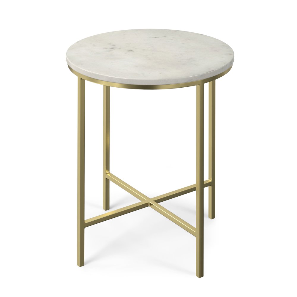 21" White and Gold Marble and Iron Round End Table HomeRoots