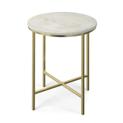 21" White and Gold Marble and Iron Round End Table HomeRoots