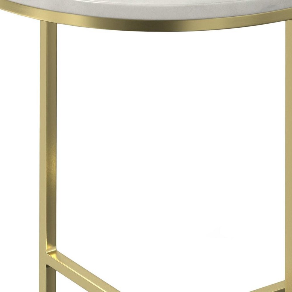 21" White and Gold Marble and Iron Round End Table HomeRoots