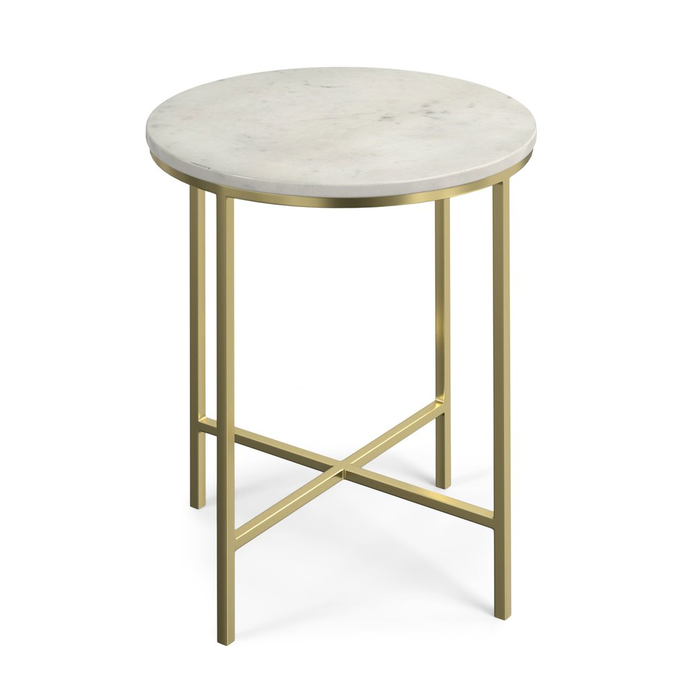 21" White and Gold Marble and Iron Round End Table HomeRoots
