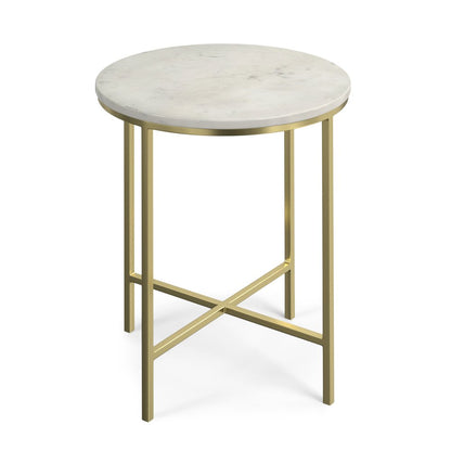 21" White and Gold Marble and Iron Round End Table HomeRoots