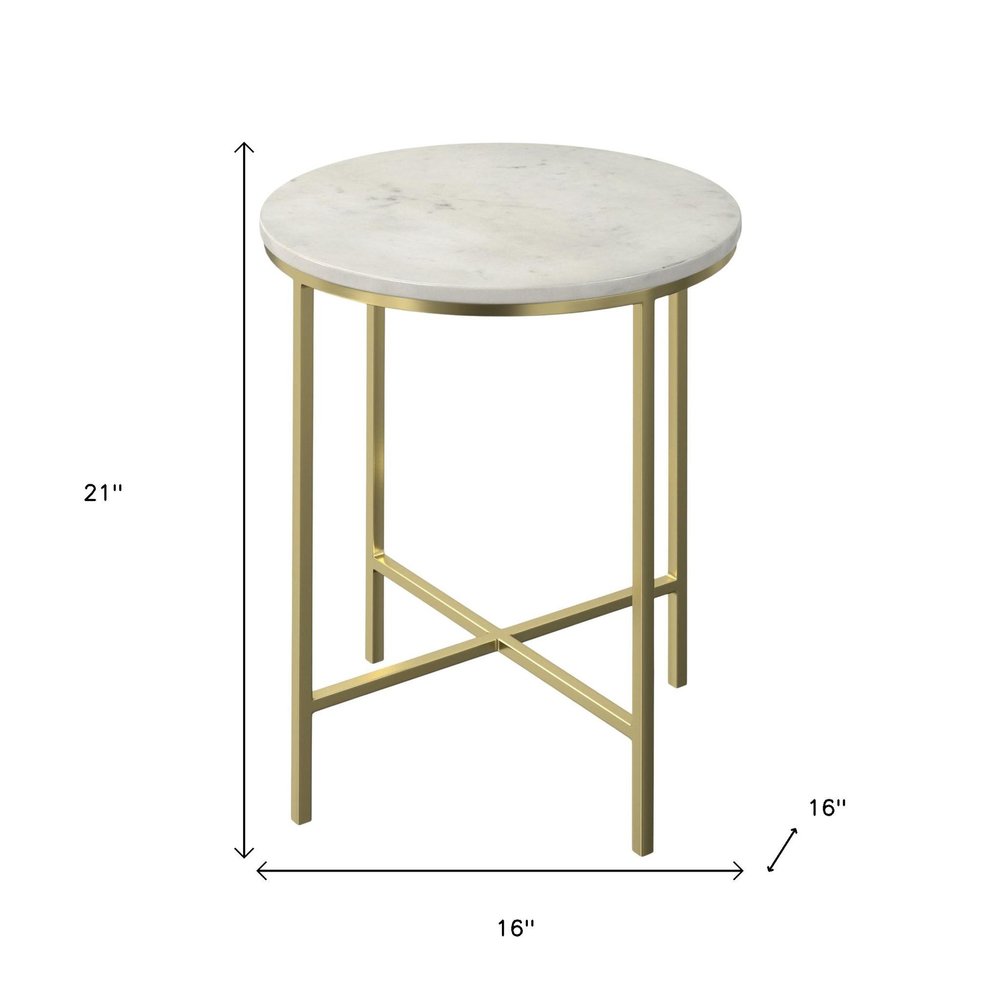 21" White and Gold Marble and Iron Round End Table HomeRoots