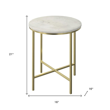 21" White and Gold Marble and Iron Round End Table HomeRoots
