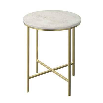 21" White and Gold Marble and Iron Round End Table HomeRoots