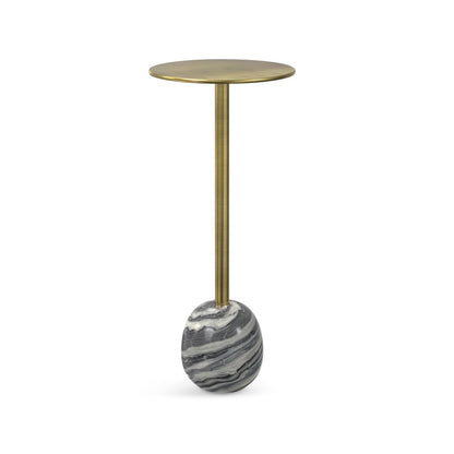 23" Gold Gray and White Iron and Marble Round Pedestal End Table HomeRoots