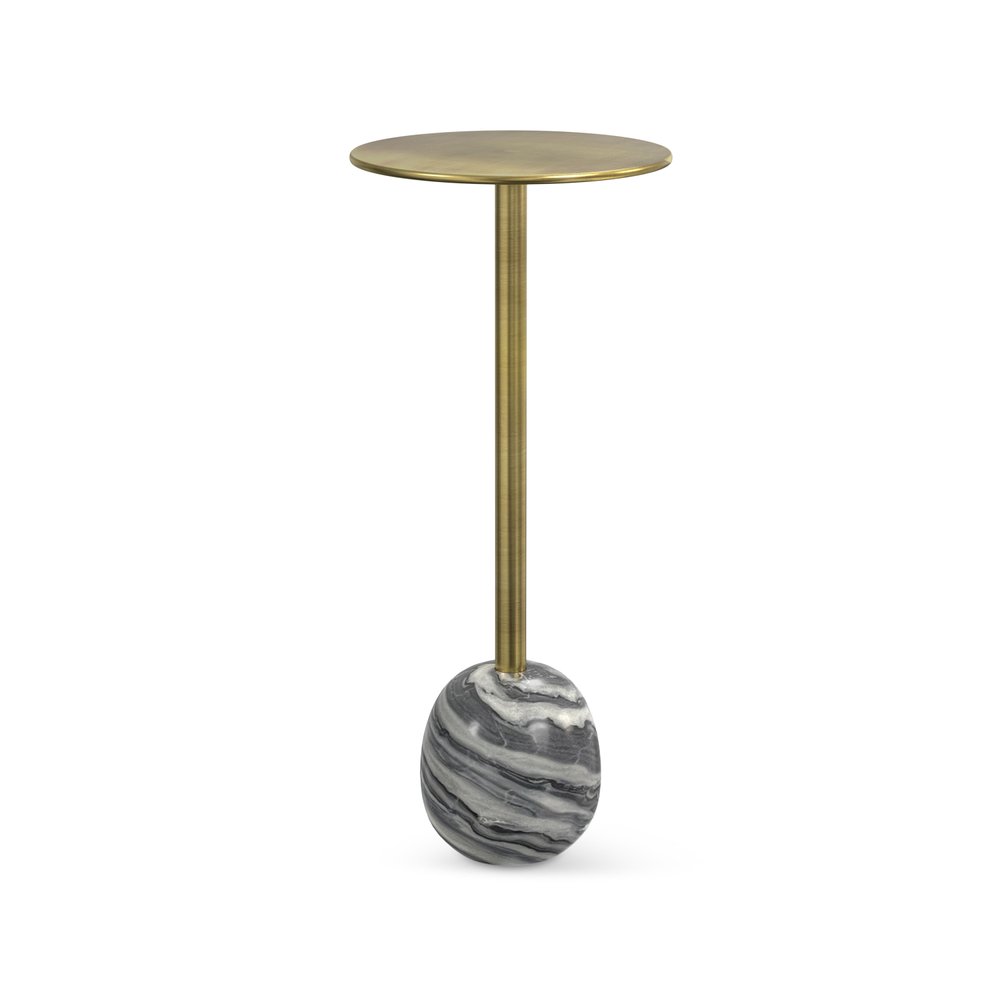 23" Gold Gray and White Iron and Marble Round Pedestal End Table HomeRoots