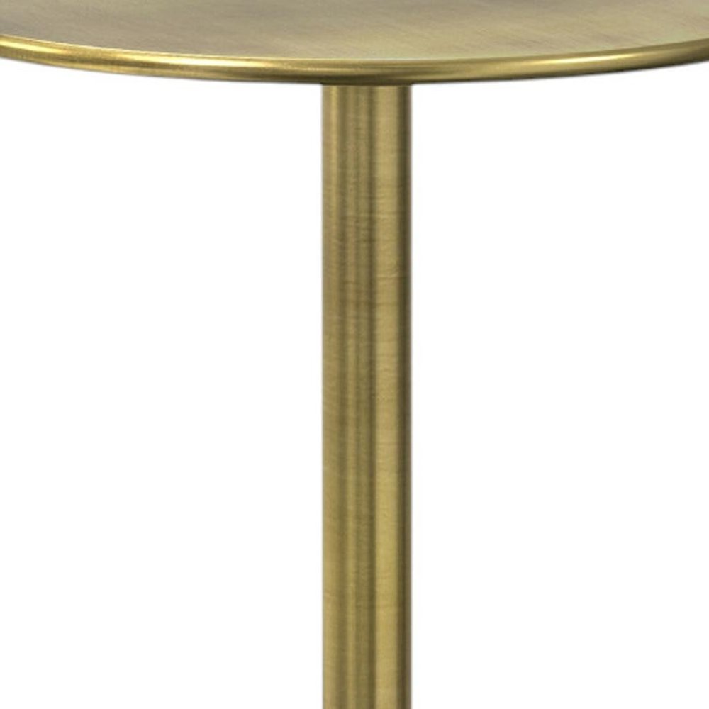 23" Gold Gray and White Iron and Marble Round Pedestal End Table HomeRoots