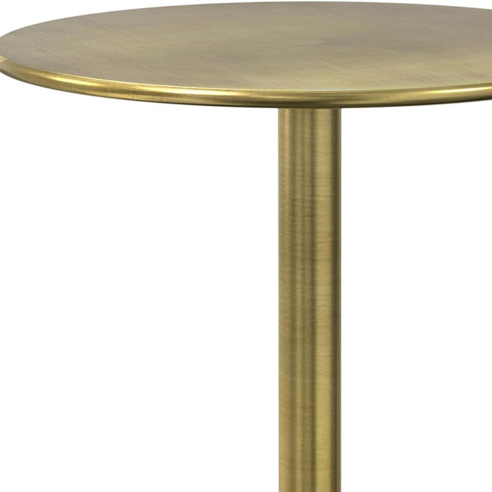 23" Gold Gray and White Iron and Marble Round Pedestal End Table HomeRoots