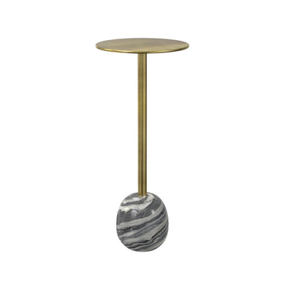 23" Gold Gray and White Iron and Marble Round Pedestal End Table HomeRoots