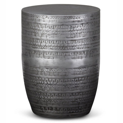 20" Silver Distressed Iron Round Drum End Table HomeRoots
