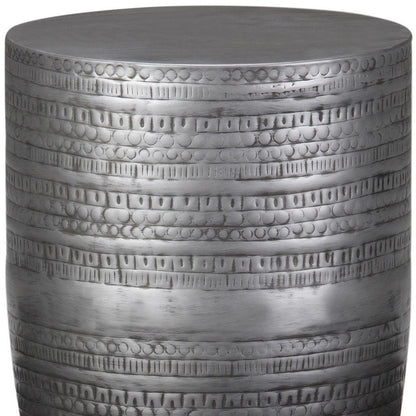 20" Antique Silver Distressed Iron Round Drum End Table HomeRoots