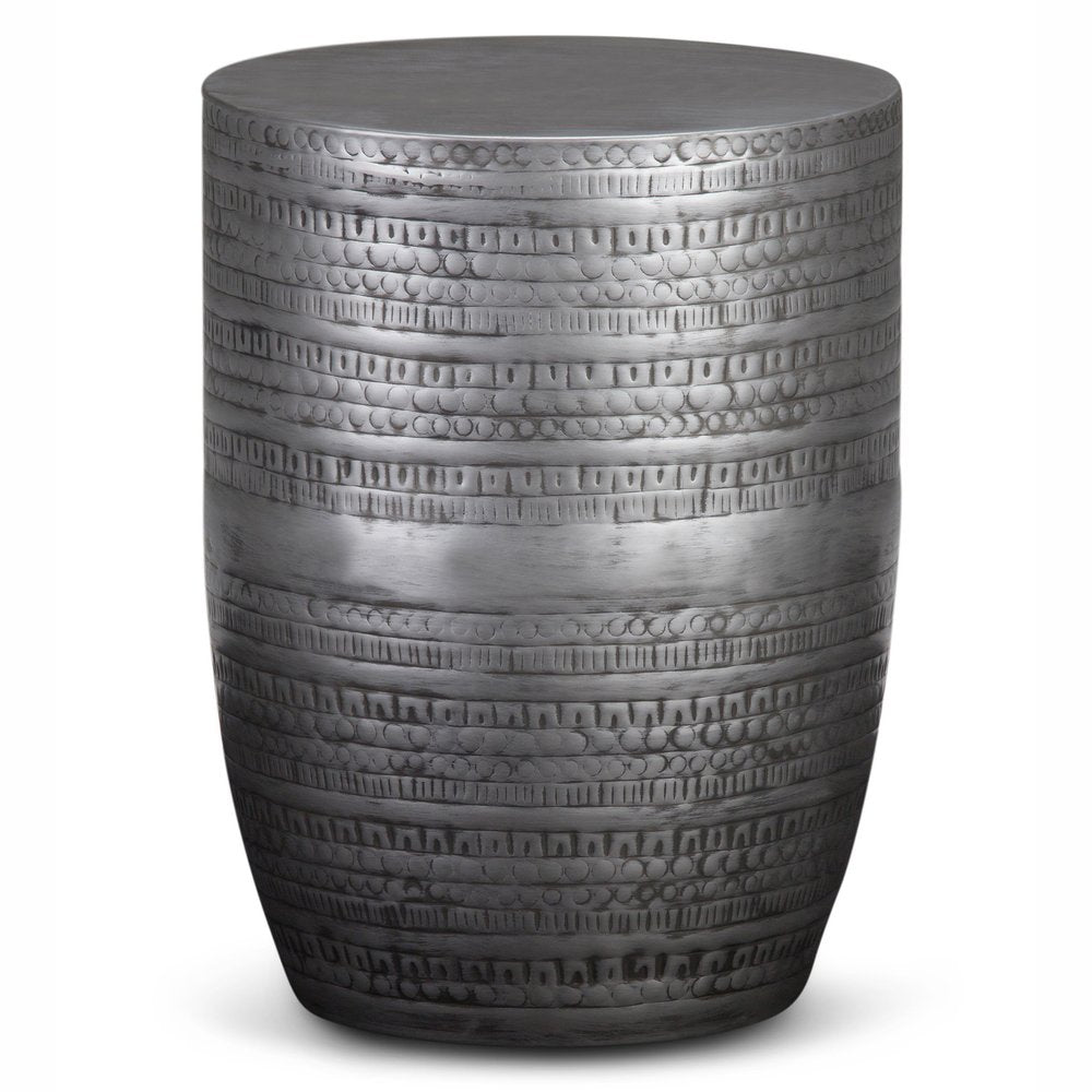 20" Silver Distressed Iron Round Drum End Table HomeRoots