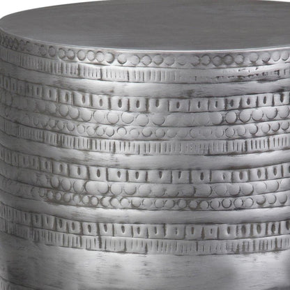 20" Antique Silver Distressed Iron Round Drum End Table HomeRoots
