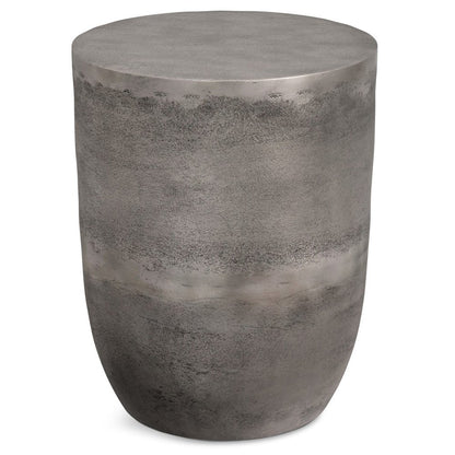 20" Antique Silver Aluminum Round Drum End Table HomeRoots