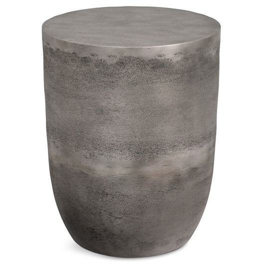 20" Antique Silver Aluminum Round Drum End Table