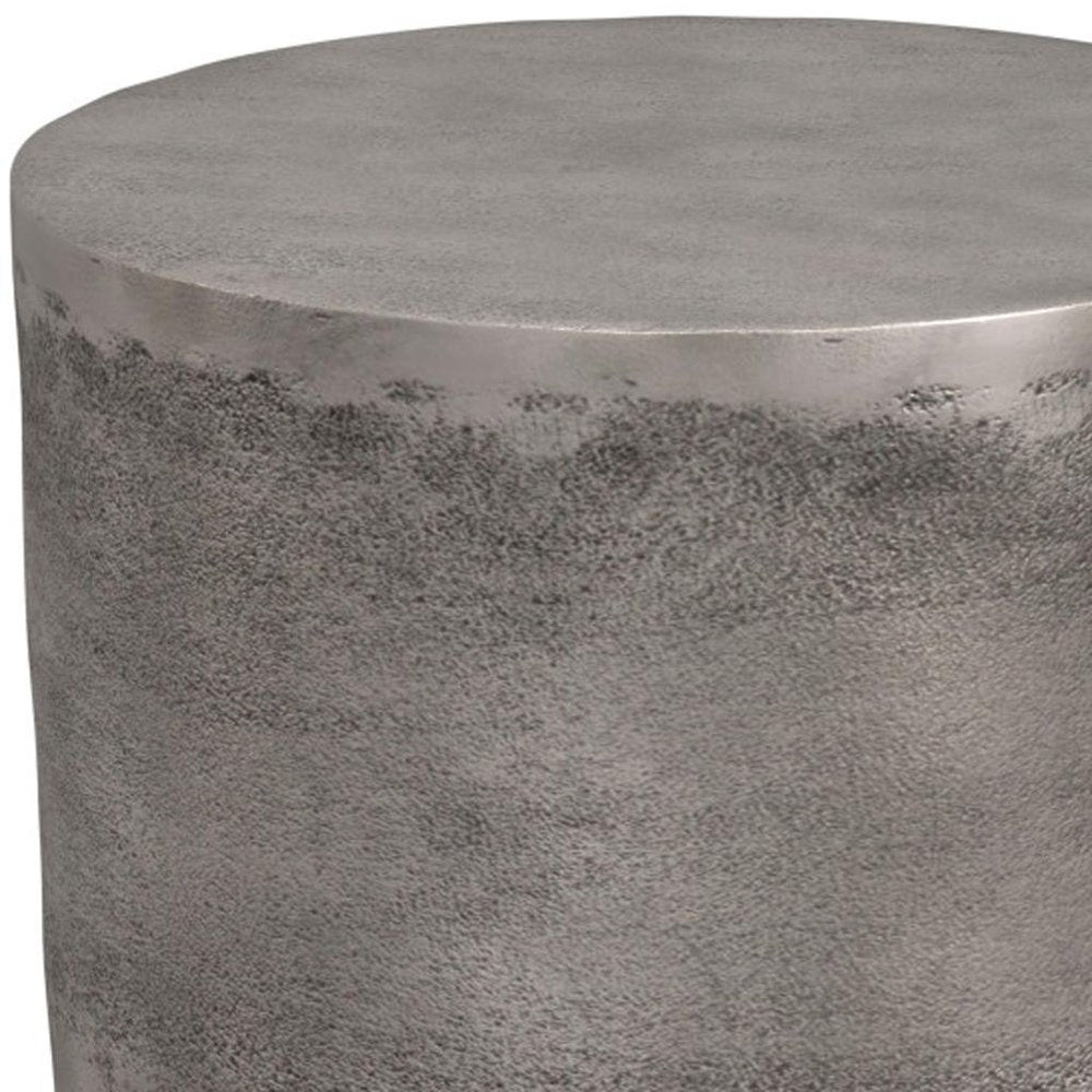 20" Antique Silver Aluminum Round Drum End Table HomeRoots