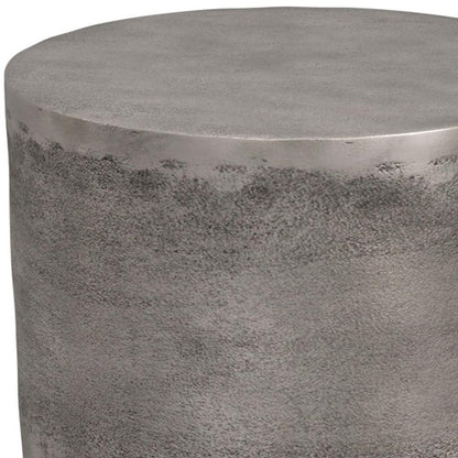 20" Antique Silver Aluminum Round Drum End Table HomeRoots