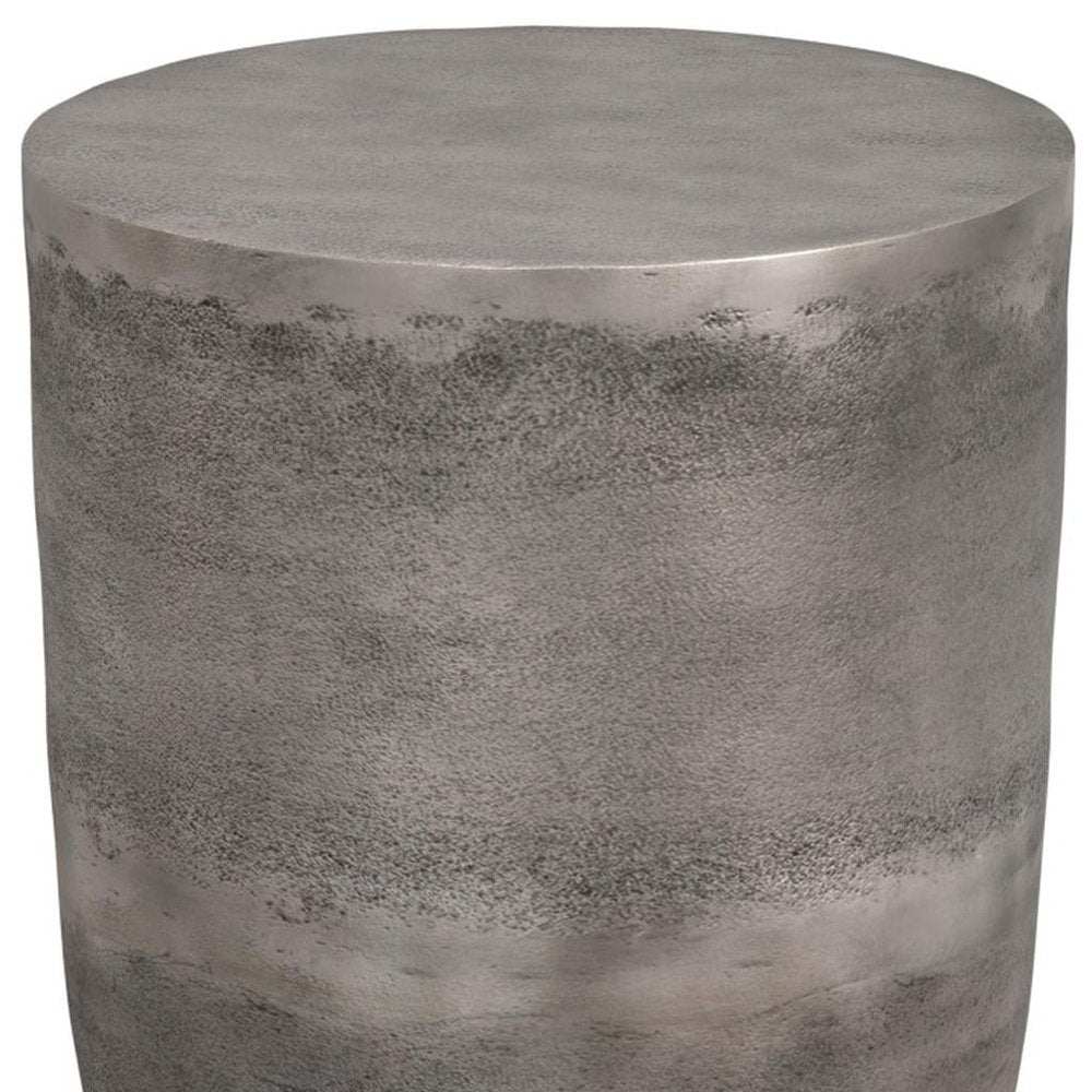 20" Antique Silver Aluminum Round Drum End Table — view 4