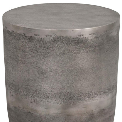 20" Antique Silver Aluminum Round Drum End Table HomeRoots
