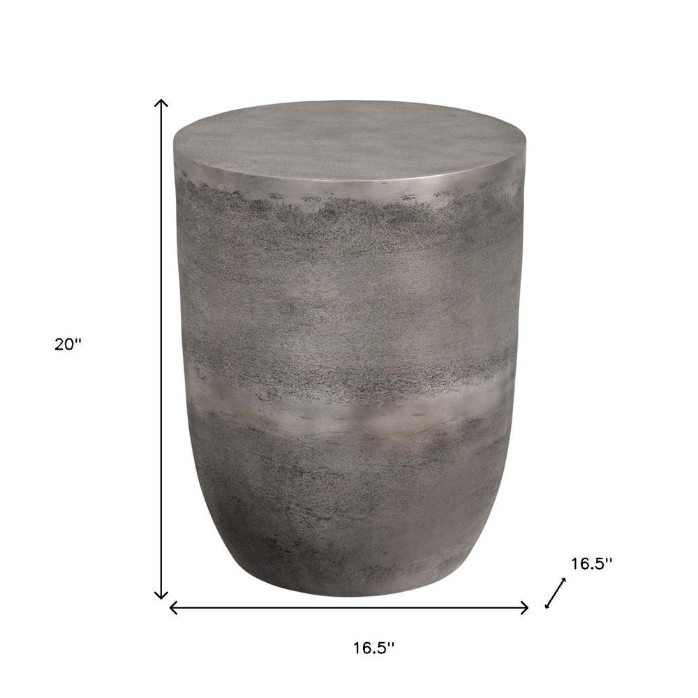 20" Antique Silver Aluminum Round Drum End Table — view 5