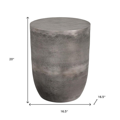 20" Antique Silver Aluminum Round Drum End Table