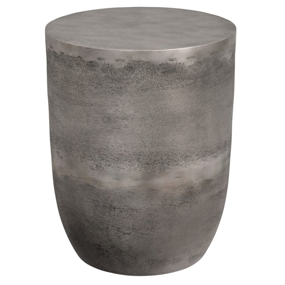 20" Antique Silver Aluminum Round Drum End Table HomeRoots