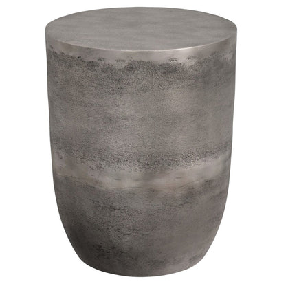 20" Antique Silver Aluminum Round Drum End Table HomeRoots