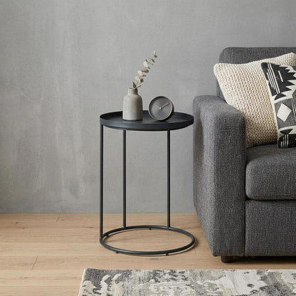 23" Matte Black Iron Round End Table