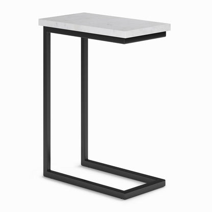 24" White and Black Marble and Iron End Table HomeRoots