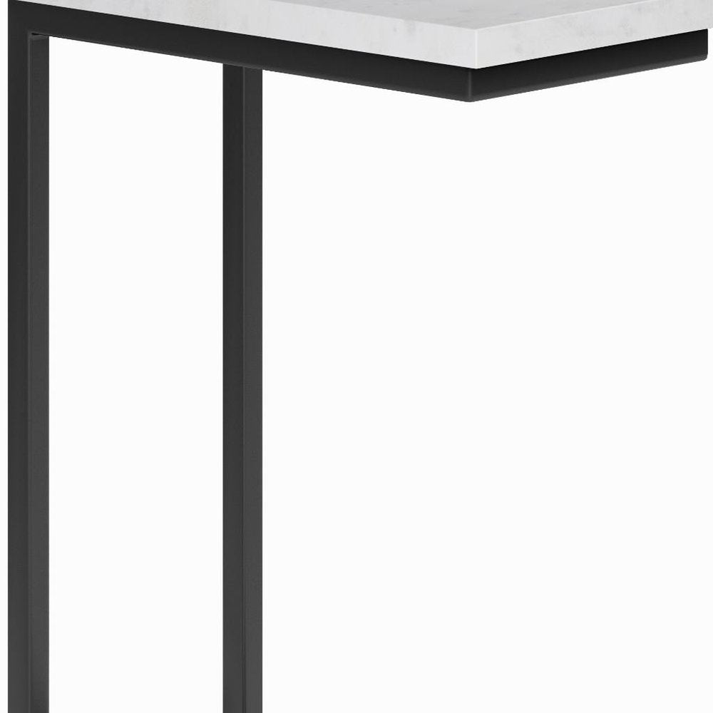 24" White and Black Marble and Iron End Table HomeRoots