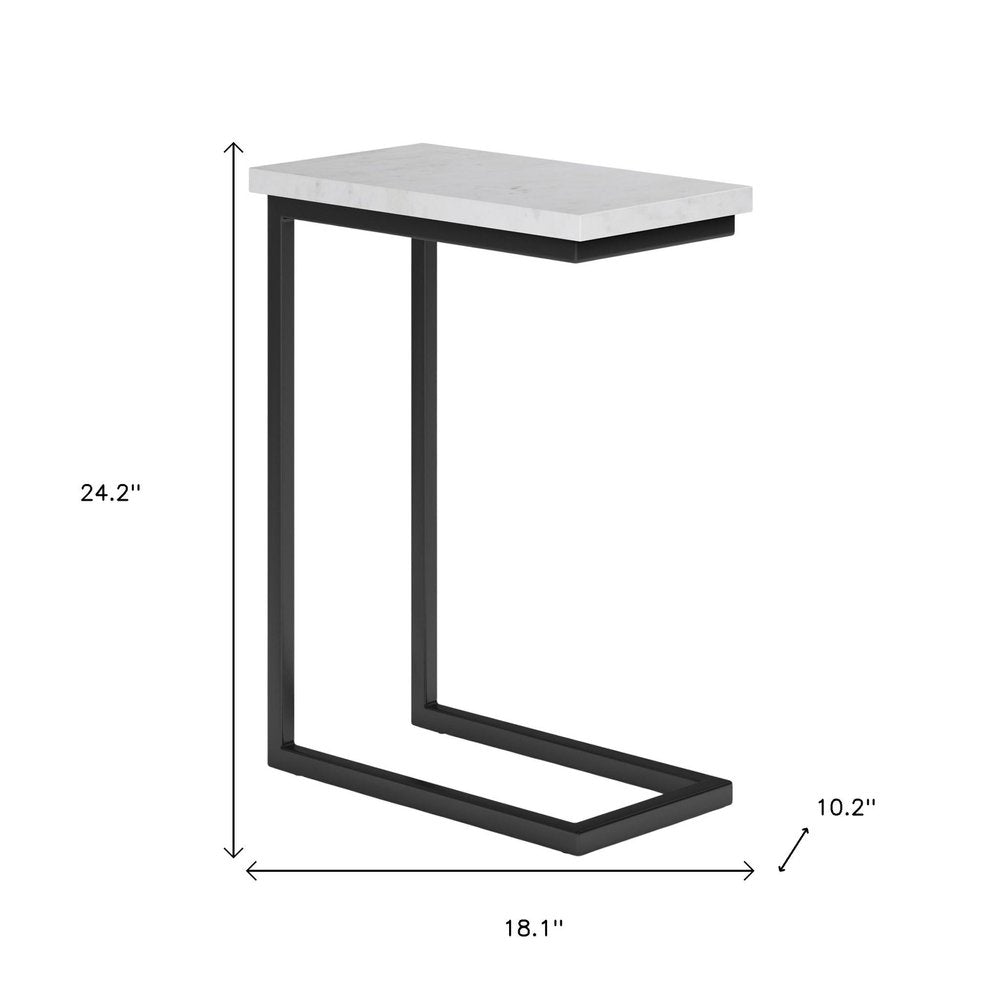 24" White and Black Marble and Iron End Table HomeRoots
