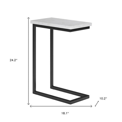 24" White and Black Marble and Iron End Table HomeRoots