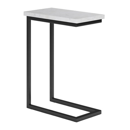 24" White and Black Marble and Iron End Table HomeRoots
