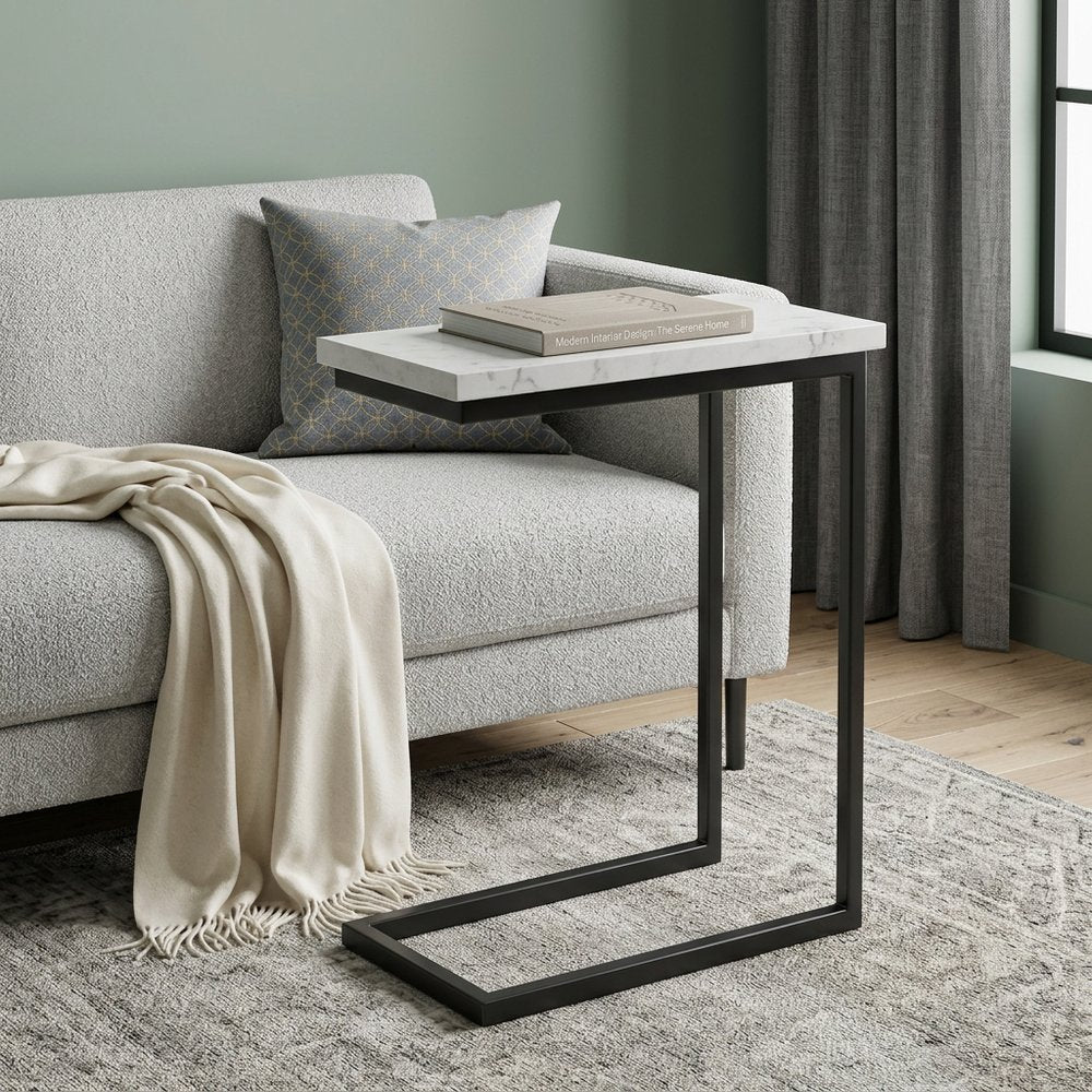 24" White and Black Marble and Iron End Table HomeRoots