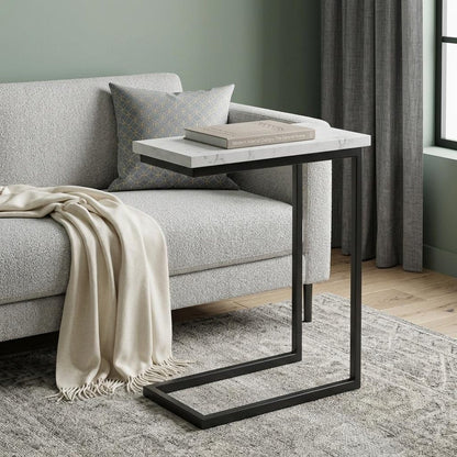 24" White And Gold Marble And Iron End Table