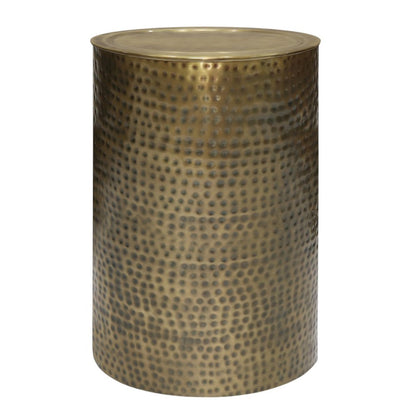 21" Antiqued Gold Distressed Iron Round Drum End Table HomeRoots