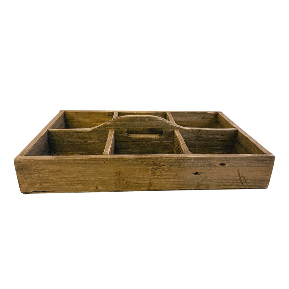 21" Brown Rustic Solid Wood Divided Caddy HomeRoots