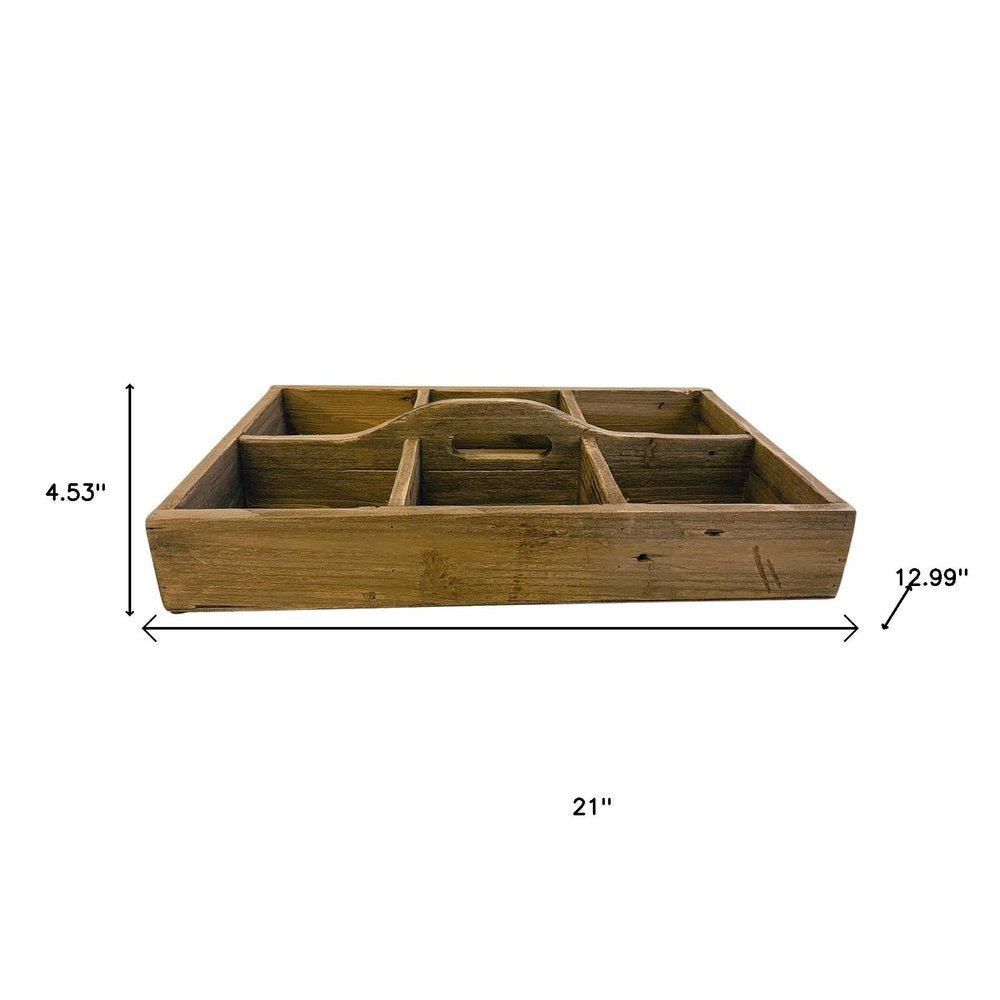21" Brown Rustic Solid Wood Divided Caddy HomeRoots